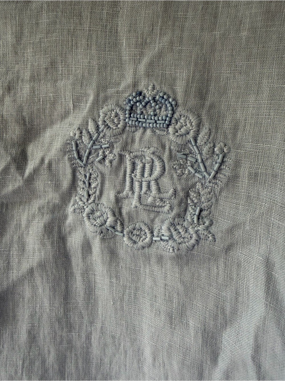 Lauren Ralph Lauren Oversize Striped Floral-Logo Linen Shirt Light Blue XXL - Picture 6 of 10